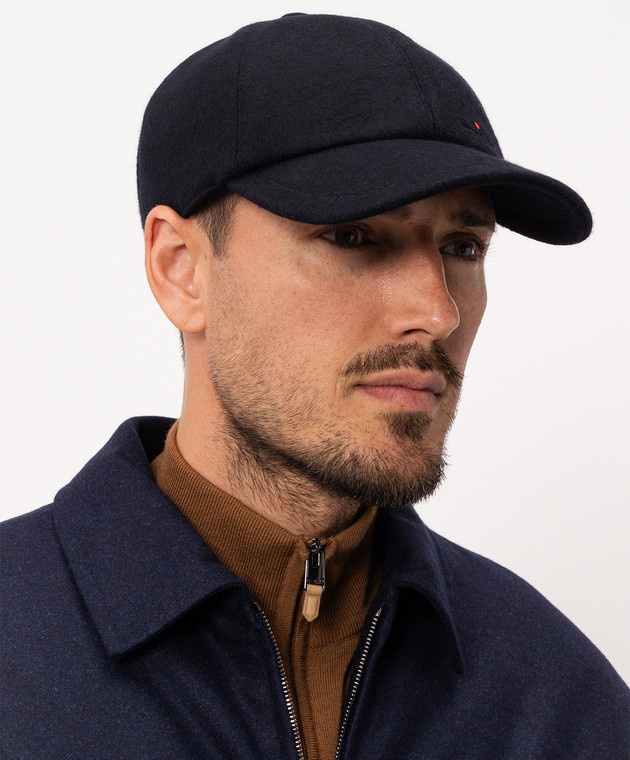 Kiton Темно-синя кепка з кашеміру з вишивкою логотипа UCPL022K0216L зображення 2