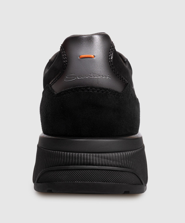 Santoni Черные кожаные кроссовки MBIM22112NERTKOH изображение 5