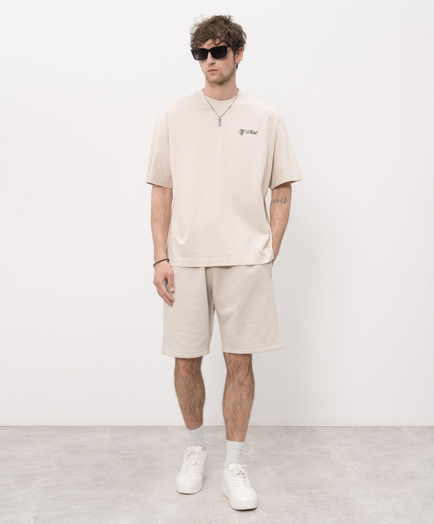 Off-White Бежевая футболка с принтом логотипа 44MAA120S26J01D изображение 2