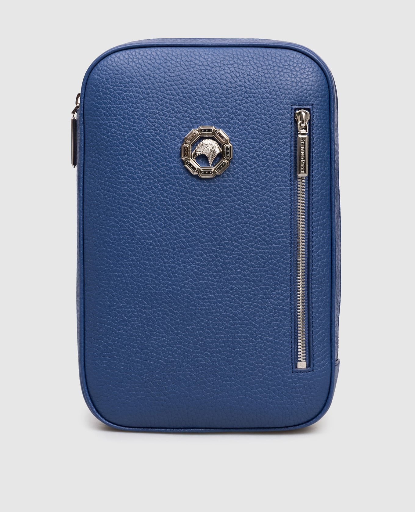 Синяя кожаная сумка-слинг с эмблемой