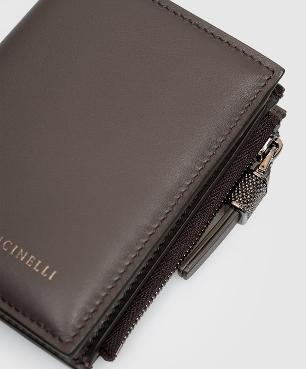 Brunello Cucinelli Коричневе шкіряне портмоне з принтом логотипа MWCRM2718 зображення 4