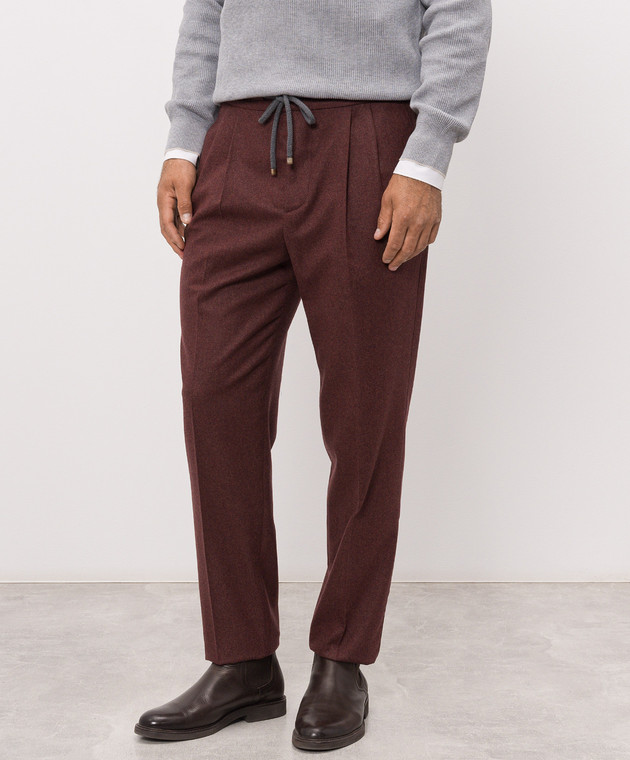 Brunello Cucinelli Бордові штани з вовни та кашеміру ME499E1710 зображення 3