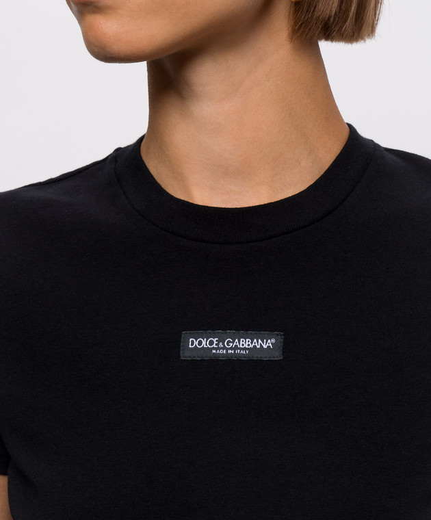 Dolce&Gabbana Чорна укорочена футболка з нашивкою логотипа F8V95TFUEEY зображення 5