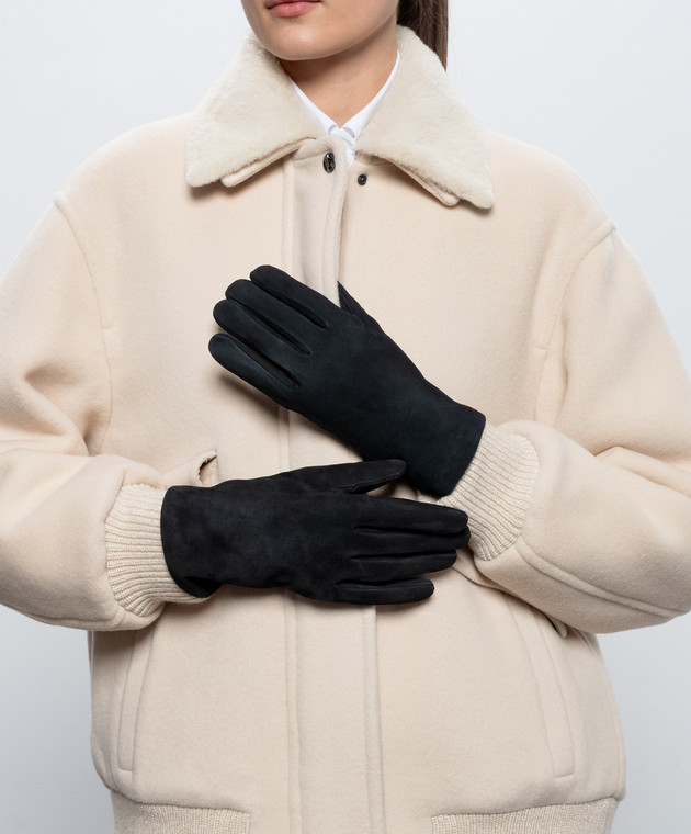 Sermoneta Gloves Чорні замшеві рукавички на хутрі кролика 307ASUEDE зображення 2