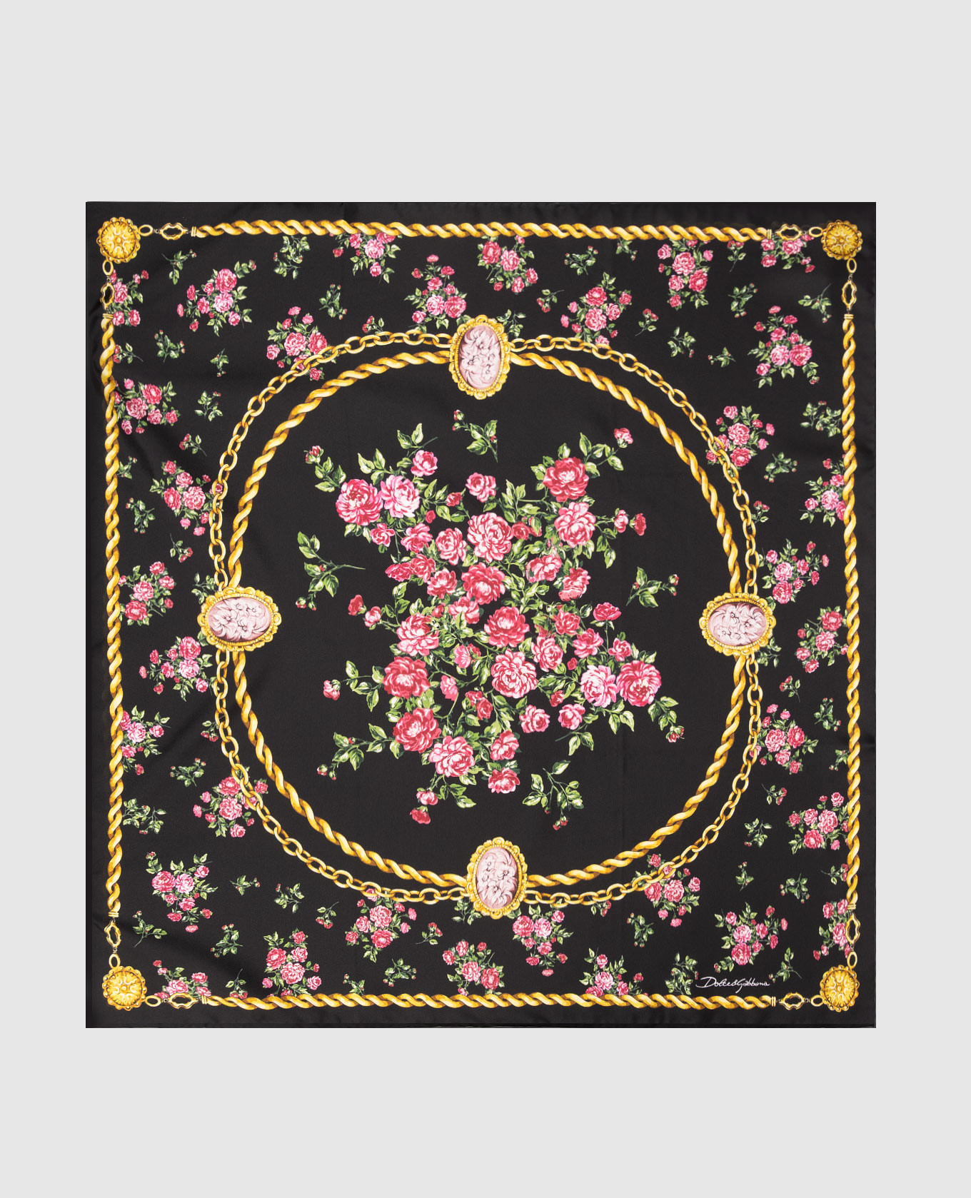 

Черный платок из шелка в цветочный принт, Платки