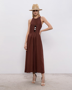 Brunello Cucinelli Коричневое платье миди с льном MH126A5171