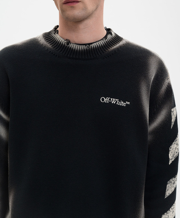 Off-White Черный свитер Diag Corrosion с прорехами 44MHE20US26K003 изображение 5