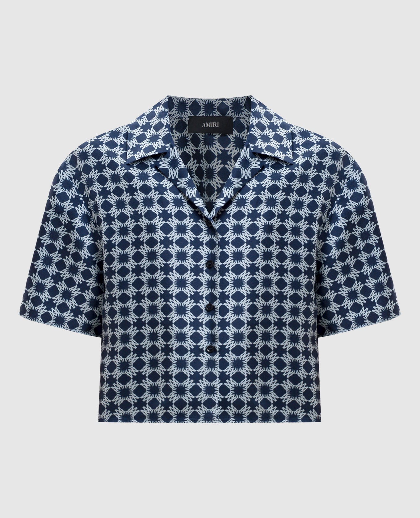 Синя блуза із шовку в принт монограми логотипа