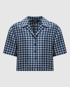 AMIRI Синяя блуза из шелка в принт монограммы логотипа AWSTCA1024