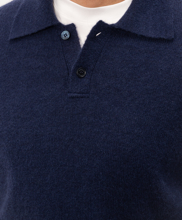 Brunello Cucinelli Синее поло с шерстью альпаки и кашемиром MTF709905 изображение 5