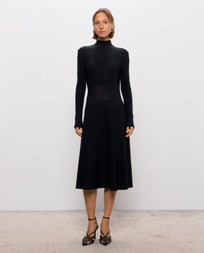 Balmain Черное платье из шерсти в рубчик HF1RL245KK06
