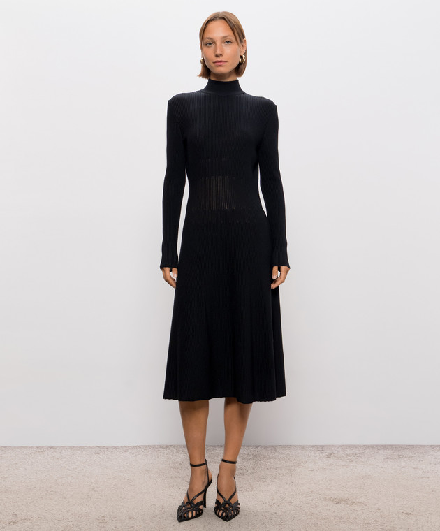 Balmain Чорна сукня з вовни в рубчик HF1RL245KK06 зображення 3