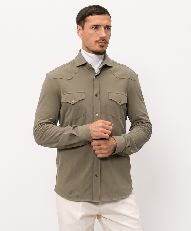 Brunello Cucinelli Сорочка кольору хакі ME8546666P зображення 3