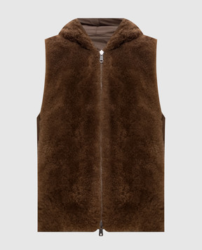 Brunello Cucinelli Коричневый двусторонний жилет с капюшоном MPMWE3080X