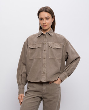 Brunello Cucinelli Коричнева джинсова сорочка з льоном ML996NC206