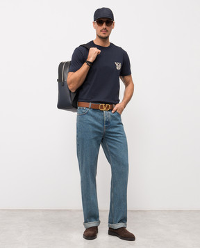 Valentino Синя футболка з вишивкою монограми логотипа 8V3MG10VB2W