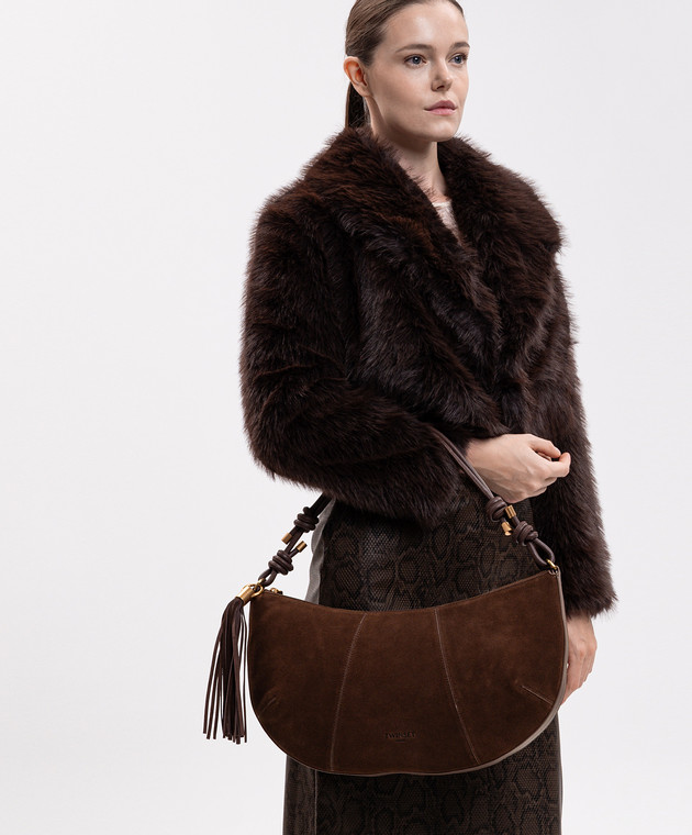 Twinset Коричневая замшевая сумка с кистью 262TD8231 изображение 2
