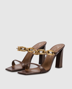 Giuseppe Zanotti Коричневі шкіряні мюлі Mya з кристалами E600020