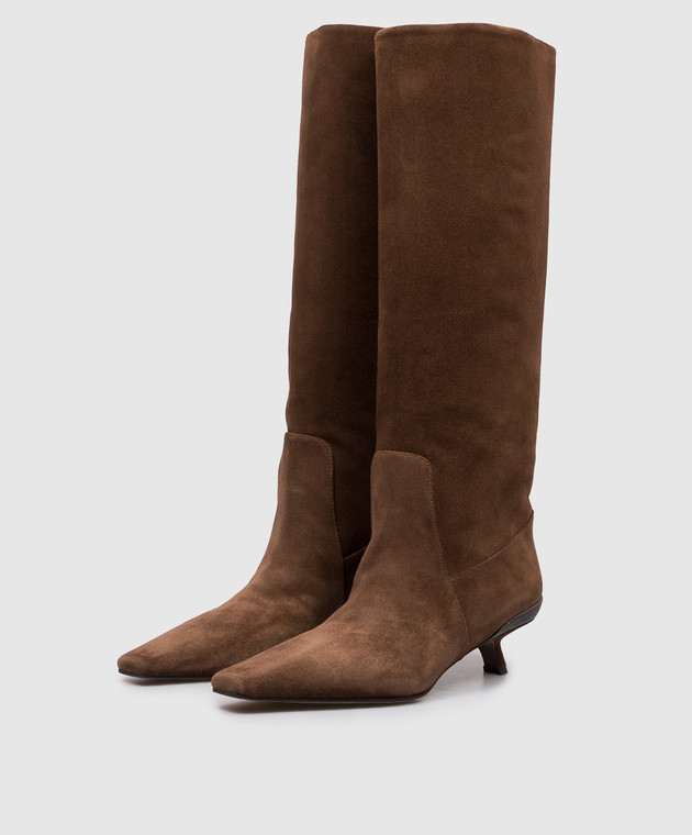 Brunello Cucinelli Коричневі замшеві чоботи з ланцюжком моніль MZSFC3353P зображення 2