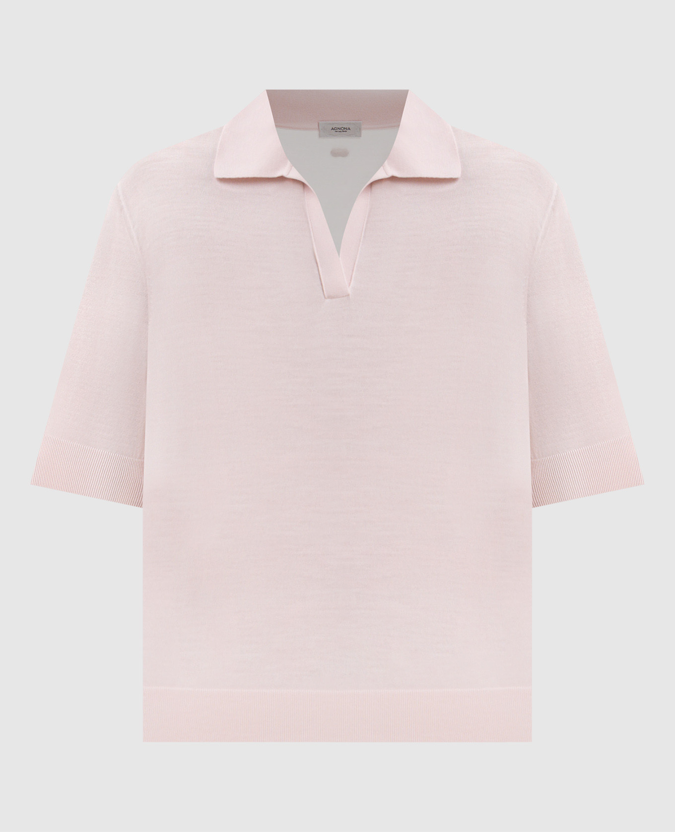 Розовый топ из шерсти с воротником-поло