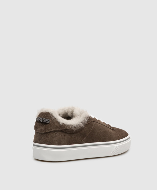 Brunello Cucinelli Коричневые замшевые кеды на меху MZSFG3391 изображение 3
