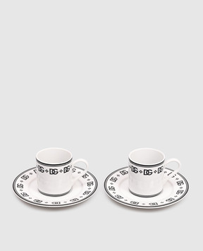 Dolce&Gabbana Набір з порцелянових чашок для кави з блюдцями з монограмою логотипа DG TC0S10TCALH