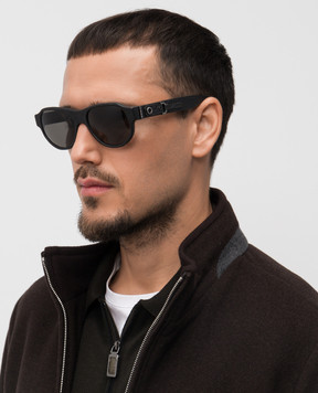 Stefano Ricci Черные кожаные очки SG006UVTCARI
