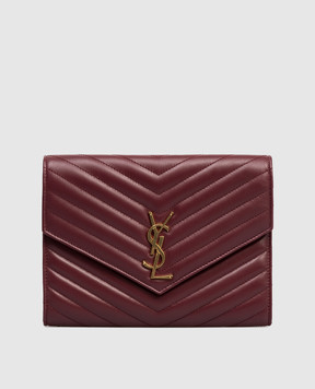 Saint Laurent Бордовая кожаная сумка-клатч с монограммой логотипа 759533AAA44
