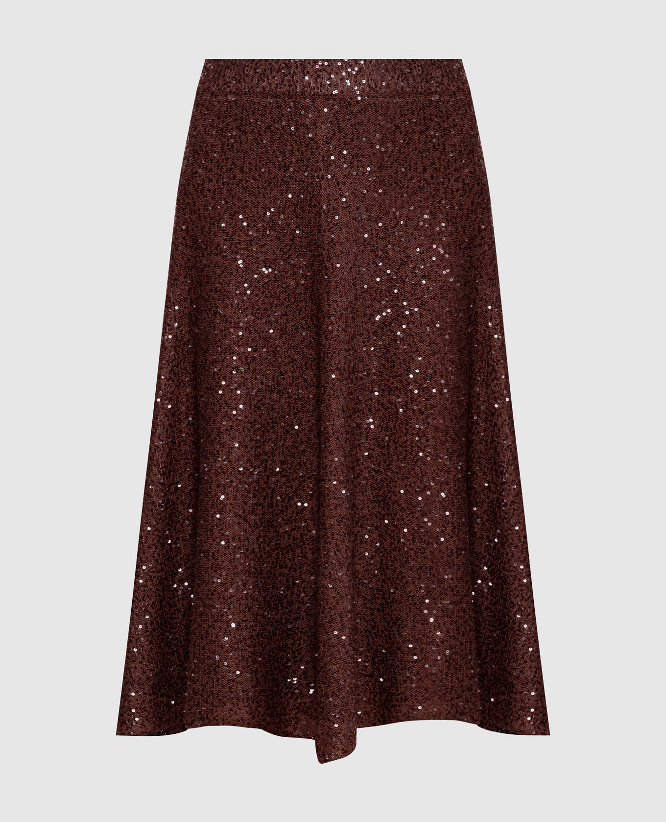 

Коричневая юбка из льна, кашемира и шелка в паетках, Коричневый, Юбки-а-силуэта