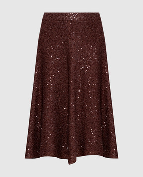 Brunello Cucinelli Коричнева спідниця з льону, кашеміру та шовку в паєтки MDJ547689