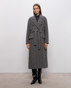 Brunello Cucinelli Серое пальто на запах в клетку MG5729937