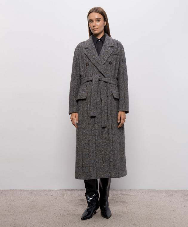 Brunello Cucinelli Сіре пальто на запах в клітинку MG5729937 зображення 3
