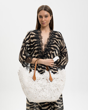 Ermanno Scervino Life Белая сумка-тоут в цветочный узор с рафией D484S500ZQP