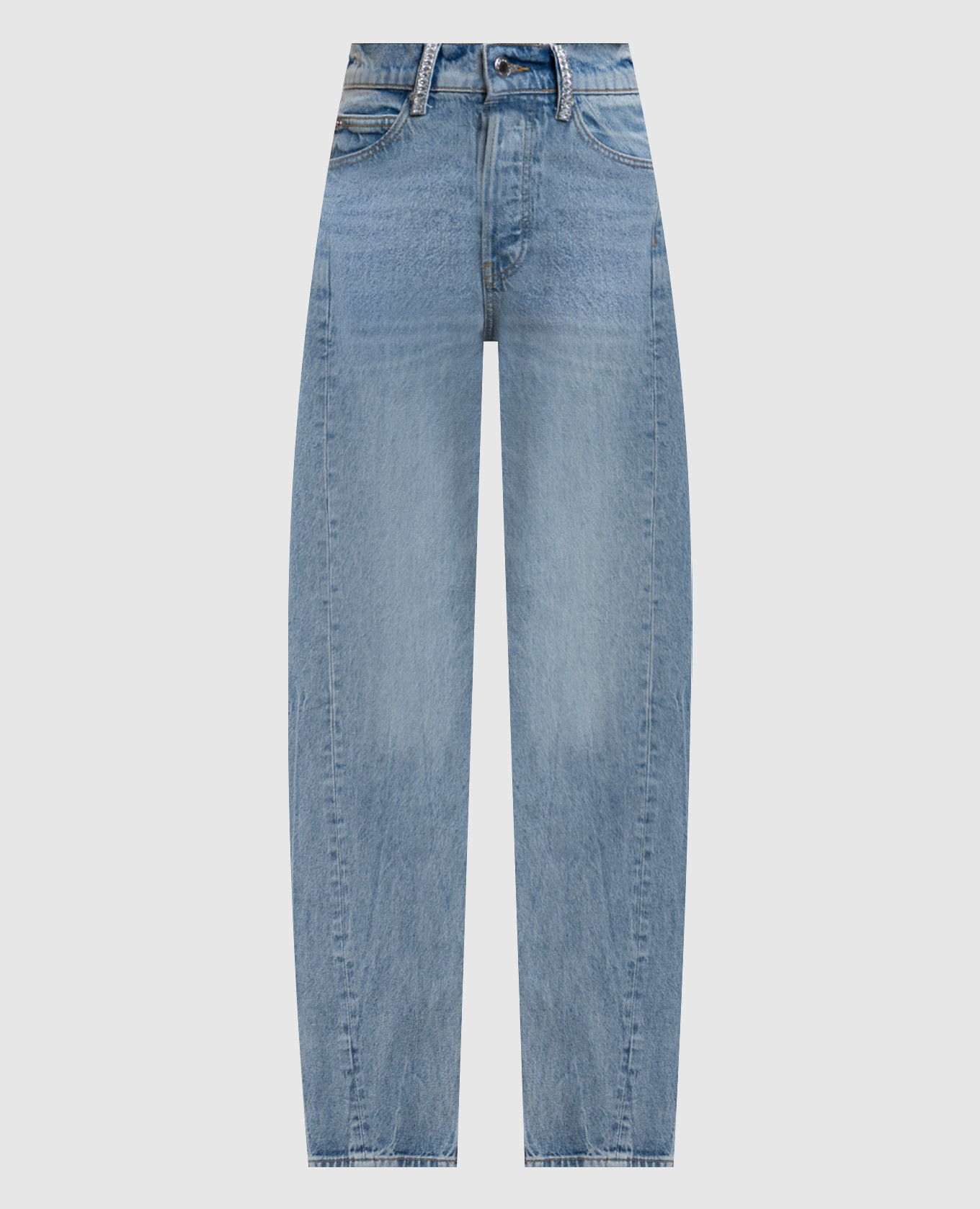 

Голубые джинсы-бананы с кристаллами, Голубой, Зауженные джинсы