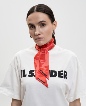 Jil Sander Красная твилья лента из шелка в узор с логотипом J53TF0005J40084