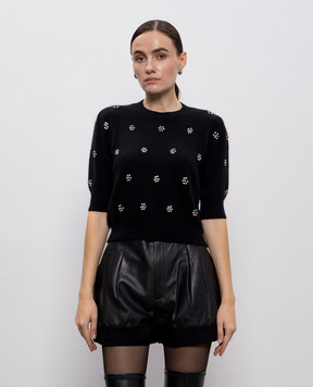 Twinset Чорний топ з вовною ангори з логотипом 252TT3181