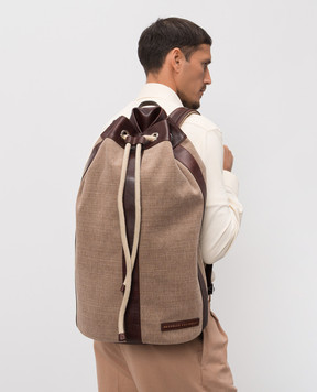 Brunello Cucinelli Коричневий рюкзак з льоном з патчем логотипа MBACBU433P