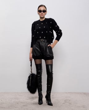 Twinset Чорний топ з вовною ангори з логотипом 252TT3181