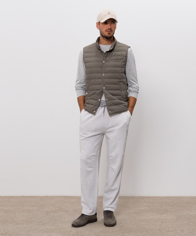 Brunello Cucinelli Сірі меланжеві спортивні штани з вишивкою MM8263388G зображення 2