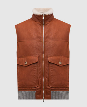 Brunello Cucinelli Коричневий шкіряний жилет MPMAD2062