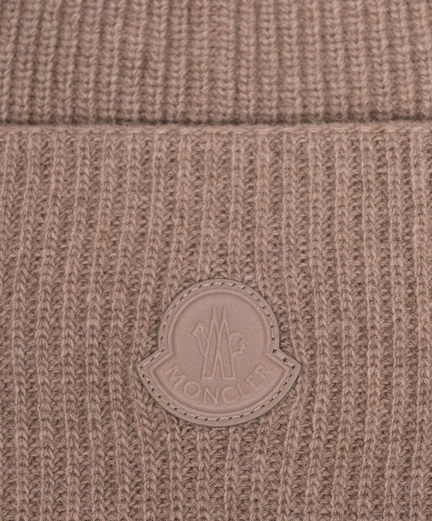 Moncler Коричневая шапка из шерсти и шелка с нашивкой логотипа L20933B00026M4281 изображение 4