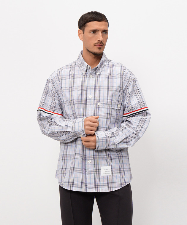 Thom Browne Рубашка в клетку с нашивкой логотипа MWL430OF1098 изображение 2