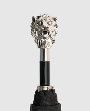Pasotti Чорна складна парасолька Silver Lion у візерунок OMITUO64SRASO67681