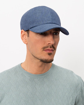 Stefano Ricci Синя кепка з льону, вовни та шовку MCV61NV18FB127HA