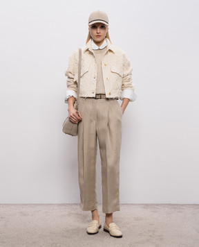 Brunello Cucinelli Джинсовая куртка цвета айвори с цепочкой мониль ML1217771