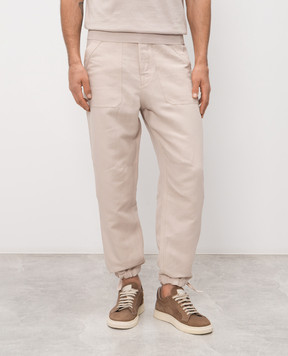 Brunello Cucinelli Бежевые брюки с льном MH255S2470