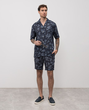 ISAIA Синие шорты из льна в принт PNC021C1108