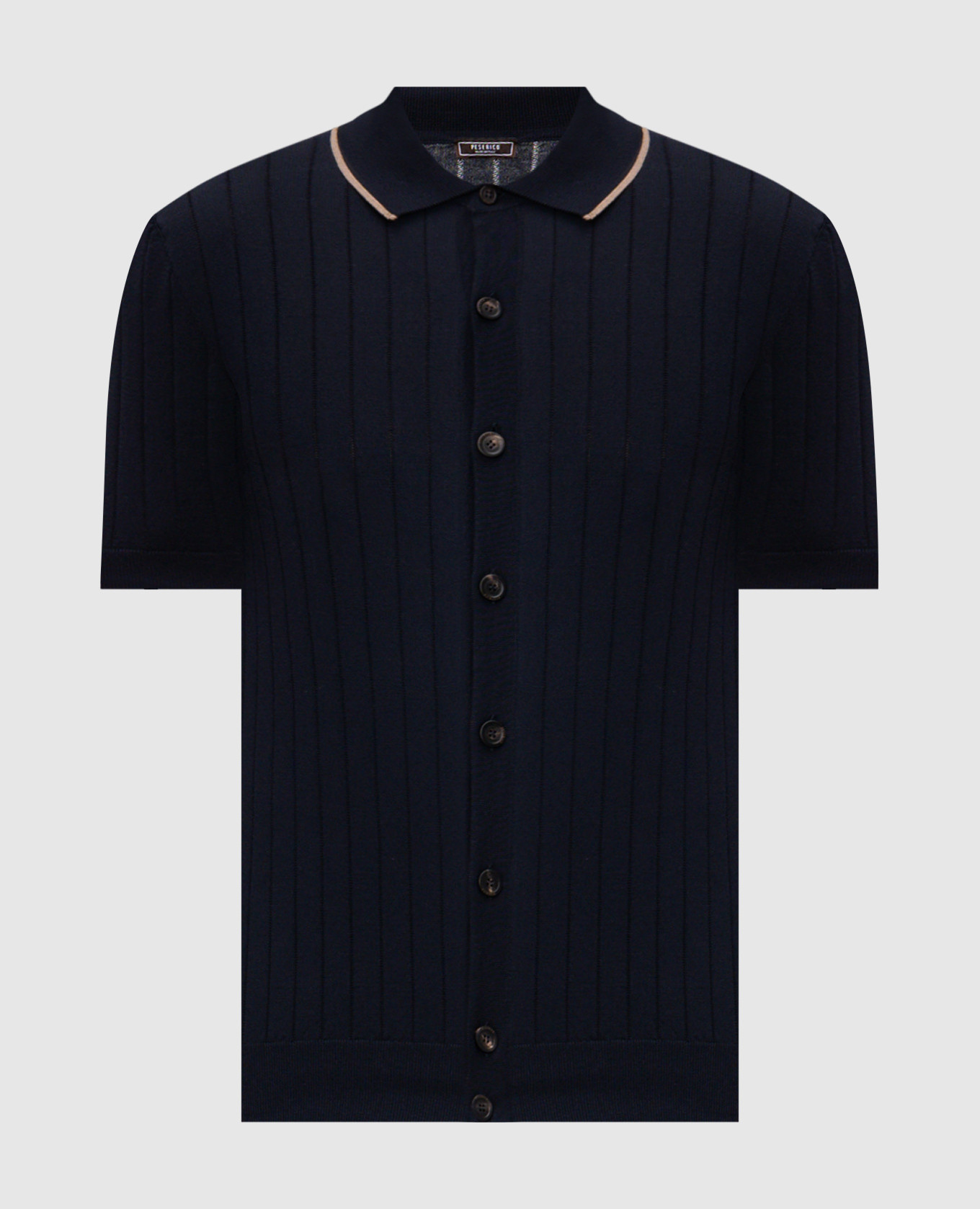 Синяя рубашка в рубчик с короткими рукавами