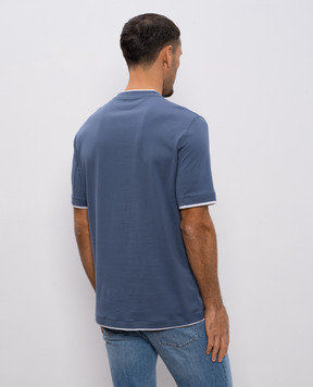 Brunello Cucinelli Синяя футболка с эффектом наложения слоев M0B137427
