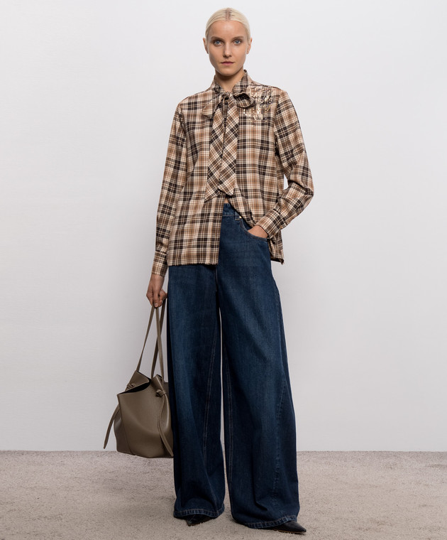 Twinset Коричнева сорочка в клітинку з паєтками 262AP2300 зображення 2
